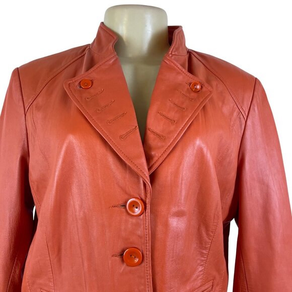 Cache Women's Orange Faux Leather Button-Front Jacket Stylish Fit - Picture 4 of 11